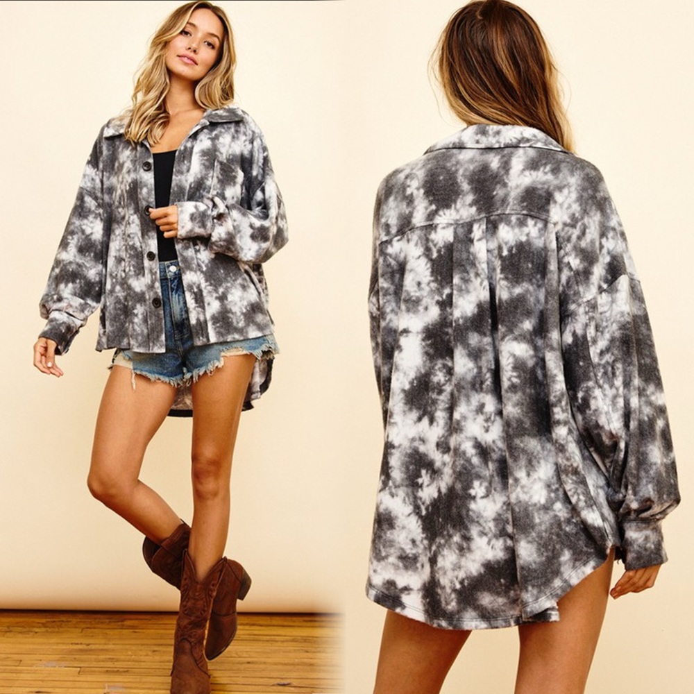 Soft fleece lightweight tie dye shacket